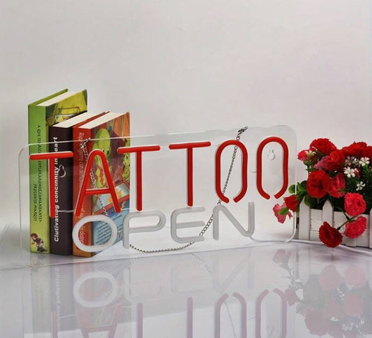 TATTOO OPEN Neon Sign – Red & White LED
