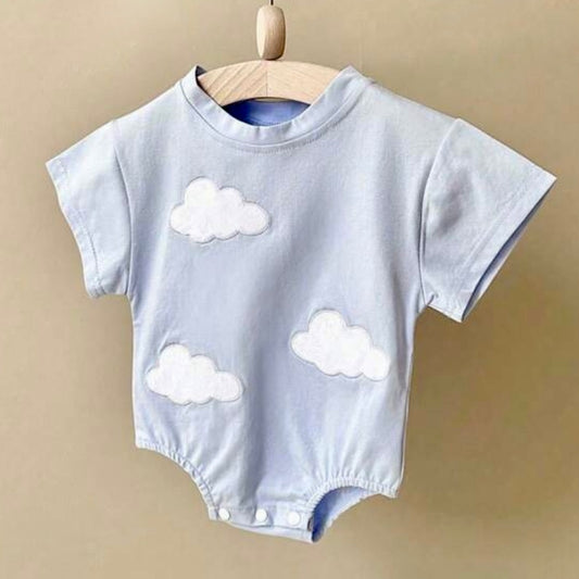 Cloud Patch Romper – Baby Blue Summer One-Piece